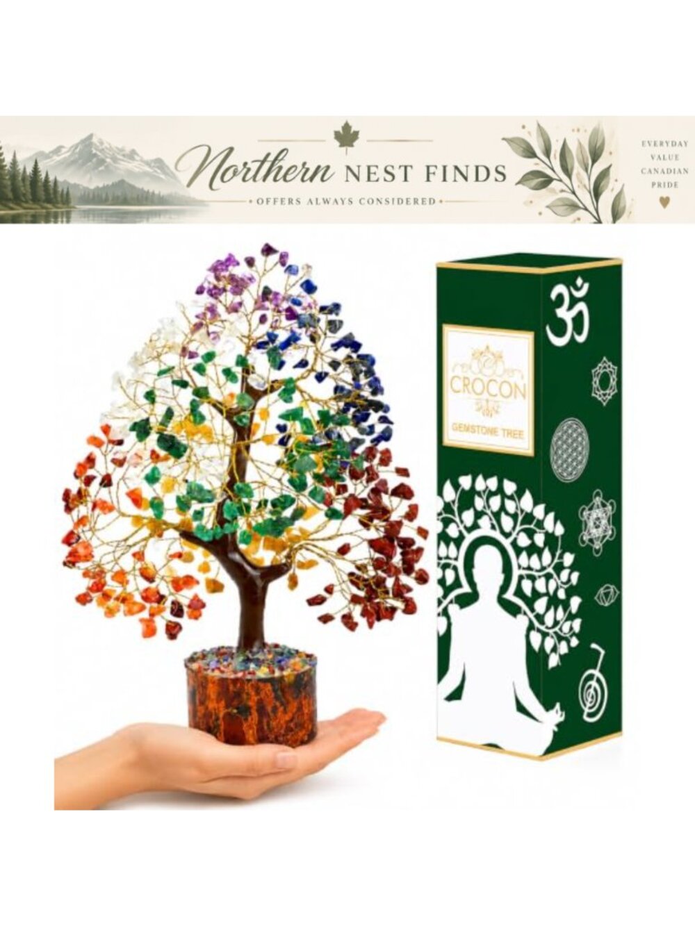 Handcrafted 7 Chakra Crystal Tree Tabletop Decor Spiritual Gift